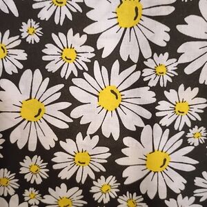 Daisy Print Cotton Fabric- Black, White & Yellow. Price Per Yard.